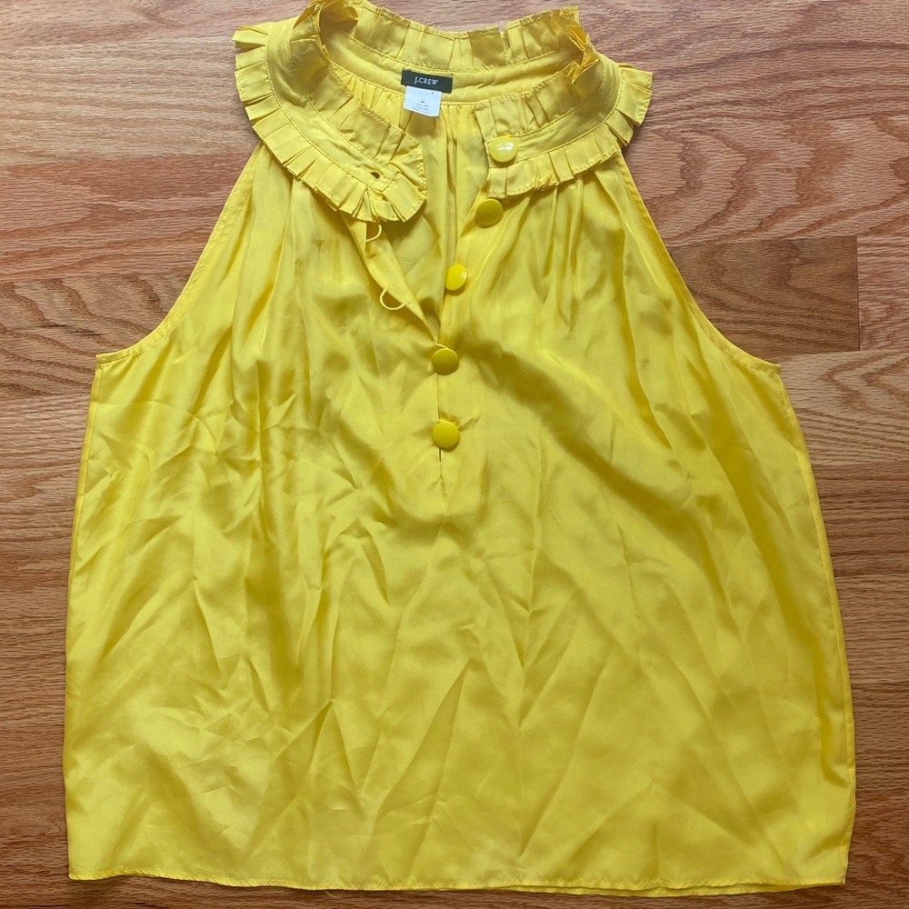 J Crew Yellow Silk Ruffle Blouse - Sz M, EUC!